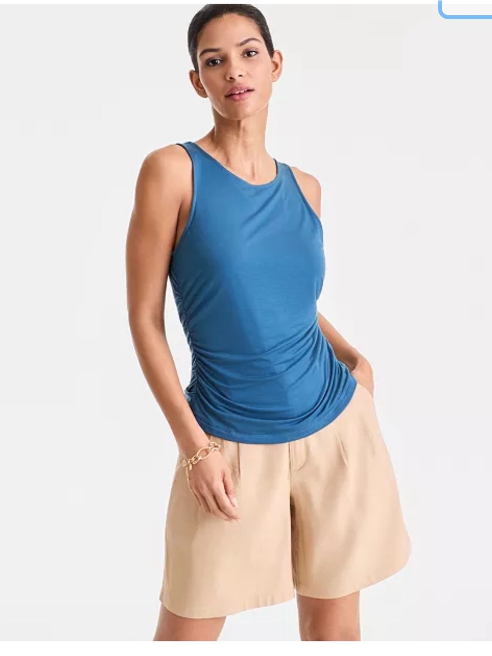 🆕 INC International Concepts Blue Ruched Side Tank Top